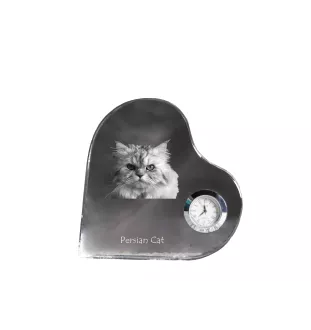 Persian Cat - crystal clock with a picture of a cat, heart-shaped shelf clock, personalized standing clock by Art-Dog brand