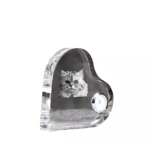 Persian Cat - crystal clock with a picture of a cat, heart-shaped shelf clock, personalized standing clock by Art-Dog brand