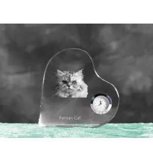 Persian Cat - crystal clock with a picture of a cat, heart-shaped shelf clock, personalized standing clock by Art-Dog brand