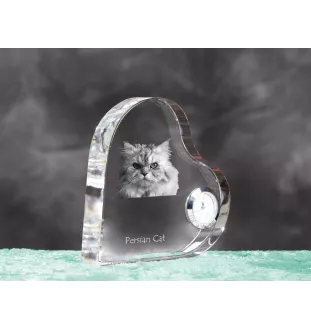 Persian Cat - crystal clock with a picture of a cat, heart-shaped shelf clock, personalized standing clock by Art-Dog brand
