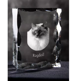 Ragdoll - crystal with a cat picture, glass statuette with a picture, unique frame with a picture from Art-Dog brand