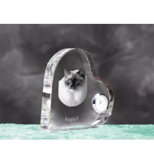 Ragdoll - crystal clock with a picture of a cat, heart-shaped shelf clock, personalized standing clock by Art-Dog brand