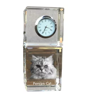 Persian Cat - crystal clock with a photo, photo of a cat in crystal, personalized desk clock by Art-Dog brand