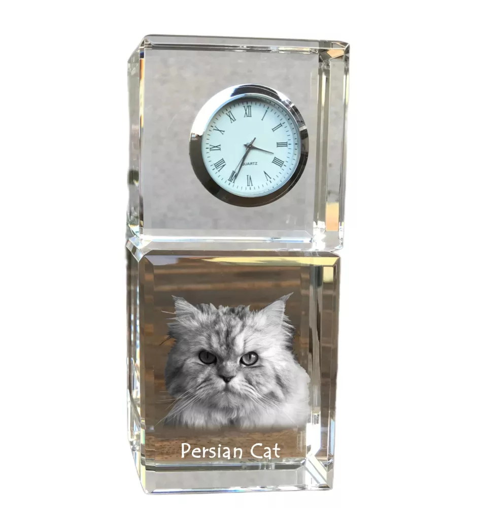 Persian Cat - crystal clock with a photo, photo of a cat in crystal, personalized desk clock by Art-Dog brand