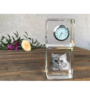 Persian Cat - crystal clock with a photo, photo of a cat in crystal, personalized desk clock by Art-Dog brand