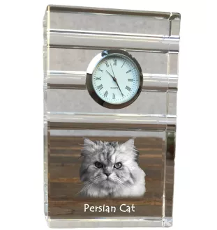 Perserkatze - Glasuhr mit Foto, Katzenfoto im Kristall, personalisierte Standuhr für das Büro der Marke Art-Dog