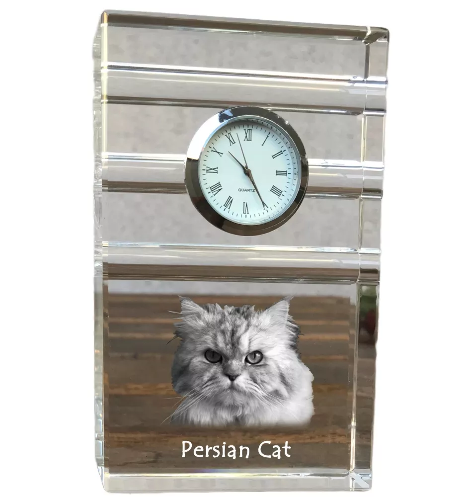Persian Cat - glass clock with a photo, photo of a cat in crystal, personalized standing office clock by Art-Dog brand