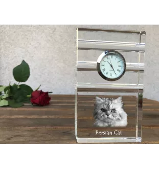 Persian Cat - glass clock with a photo, photo of a cat in crystal, personalized standing office clock by Art-Dog brand