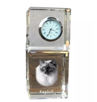 Ragdoll - montre en cristal avec photo, photo de chat dans le cristal, horloge de bureau personnalisée de la marque Art-Dog