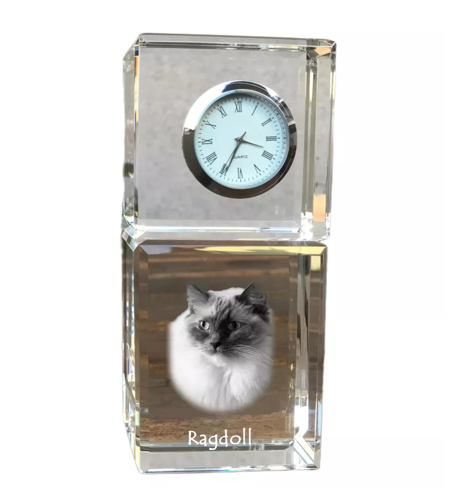 Ragdoll - crystal clock with a photo, photo of a cat in crystal, personalized desk clock by Art-Dog brand
