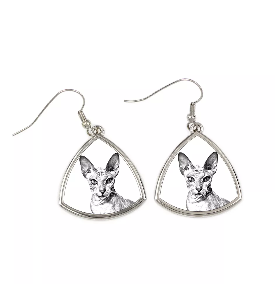 Peterbald - boucles d'oreilles avec un chat, boucles d'oreilles pendantes avec une image, bijoux personnalisés avec l'impression de la marque Art-Dog