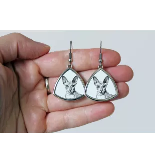 Peterbald - boucles d'oreilles avec un chat, boucles d'oreilles pendantes avec une image, bijoux personnalisés avec l'impression de la marque Art-Dog