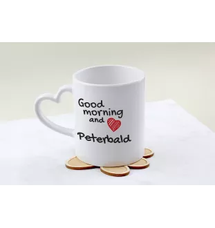 Peterbald - cat mug, adorable heart-shaped handle mug, universal gift from Art-Dog brand
