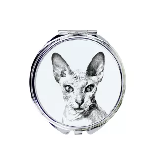 Peterbald - pocket mirror with a cat, personalized mirror for a purse, compact mirror with Art-Dog brand print
