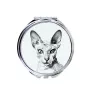 Peterbald - pocket mirror with a cat, personalized mirror for a purse, compact mirror with Art-Dog brand print