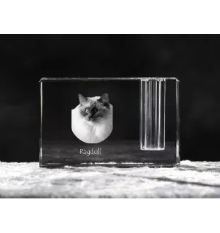 Ragdoll - Porte-stylos, organiseur en cristal avec photo de chat, décoration de bureau unique par la marque Art-Dog