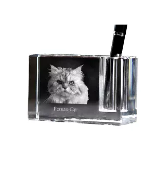 Chat persan - Porte-stylos, organiseur en cristal avec photo de chat, décoration de bureau unique par la marque Art-Dog