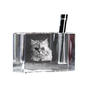 Chat persan - Porte-stylos, organiseur en cristal avec photo de chat, décoration de bureau unique par la marque Art-Dog