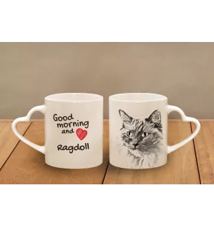 Ragdoll Tasse mit Katze, entzückende Tasse mit herzförmigem Henkel, universelles Geschenk der Marke Art-Dog