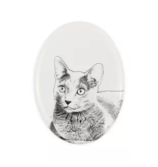 Bleu russe - une plaque commémorative avec une photo de chat, une plaque funéraire avec une impression, une plaque ovale personnalisée de la marque Art-Dog