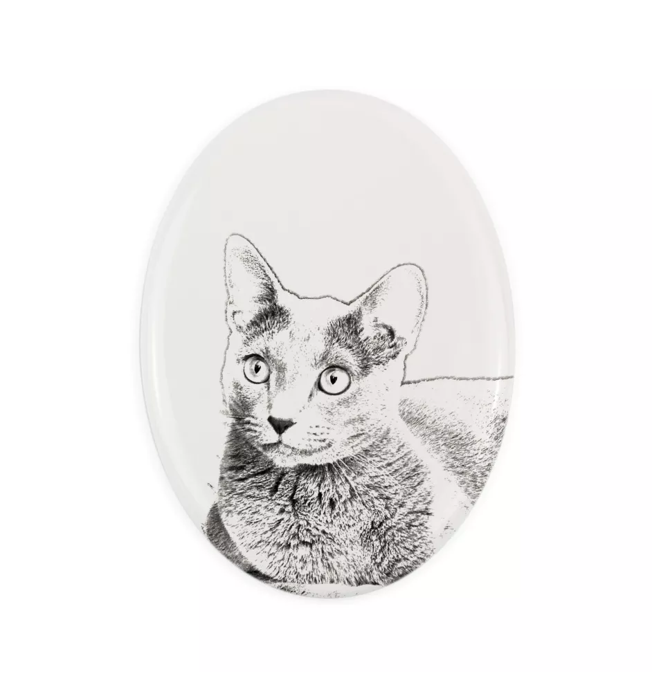Bleu russe - une plaque commémorative avec une photo de chat, une plaque funéraire avec une impression, une plaque ovale personnalisée de la marque Art-Dog
