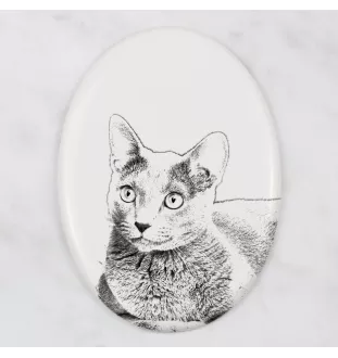 Russisch Blau - Gedenktafel mit einem Foto einer Katze, Grabplatte mit Druck, personalisierte ovale Platte der Marke Art-Dog