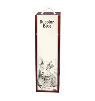Bleu russe - boîte à vin avec un chat, boîte à alcool avec une illustration, boîte personnalisée pour cadeau de la marque Art-Dog