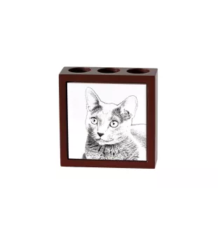 Russian Blue - pen holder with a cat, desk organizer with a print, personalized desk decoration by Art-Dog brand