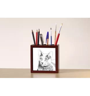 Bleu russe - porte-stylo avec un chat, organiseur de bureau avec impression, décoration de bureau personnalisée de la marque Art-Dog
