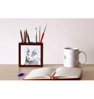 Russian Blue - pen holder with a cat, desk organizer with a print, personalized desk decoration by Art-Dog brand