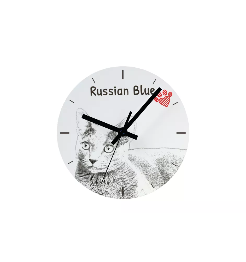 Russisch Blau - Wanduhr mit Katze, Regal Uhr mit Druck, personalisierte Hausdekoration von Art-Dog.