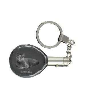 Russisch Blau - Fob with cat photo, crystal key ring in gift box, unique gift by Art-Dog brand