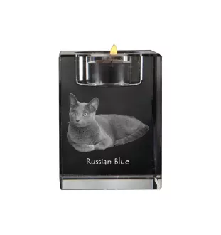 Bleu russe - Bougeoir avec photo de chat, porte bougie en cristal, cadeau personnalisé par la marque Art-Dog