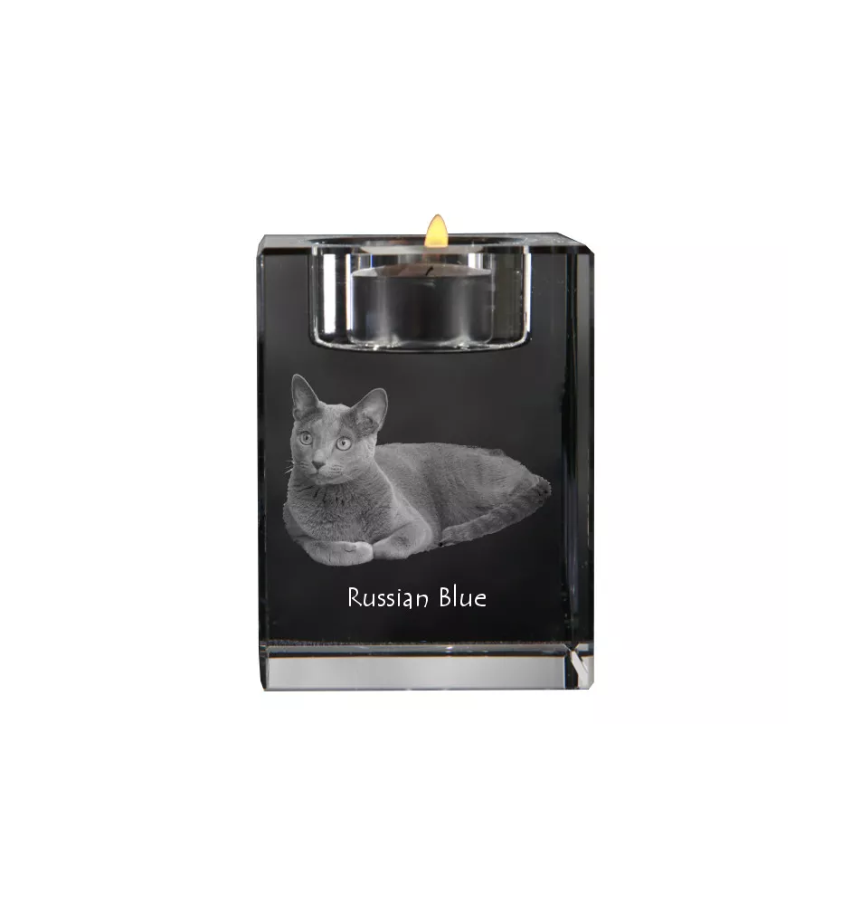 Russisch Blau - Kerzenhalter mit Katzenfoto, Teelichthalter aus Kristall, personalisiertes Geschenk der Marke Art-Dog