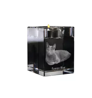 Bleu russe - Bougeoir avec photo de chat, porte bougie en cristal, cadeau personnalisé par la marque Art-Dog