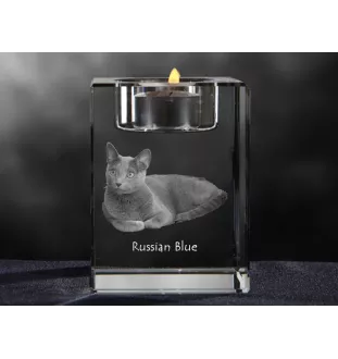 Russian Blue - Candle holder with cat photo, crystal tealight holder, personalised gift by Art-Dog brand