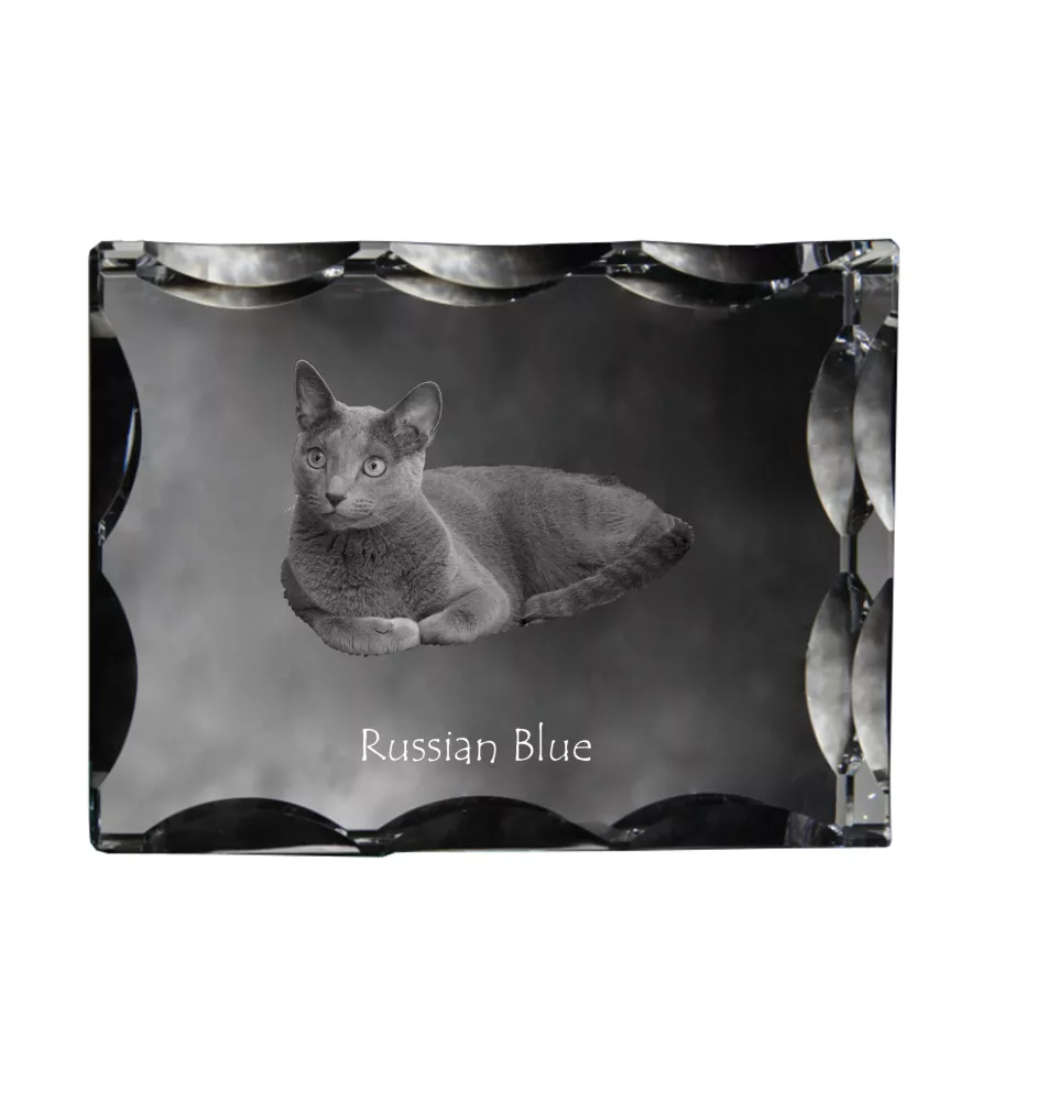 Bleu russe - cristal avec une photo de chat, une statuette en verre avec une photo, un cadre exceptionnel avec une photo de la marque Art-Dog