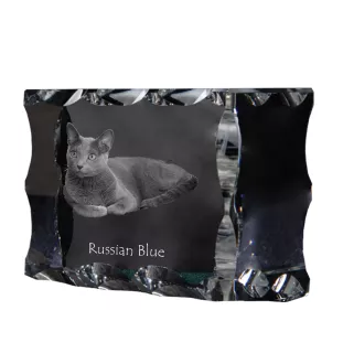 Russisch Blau - Kristall mit Katzenbild, Glasstatuette mit Bild, einzigartiger Bilderrahmen der Marke Art-Dog