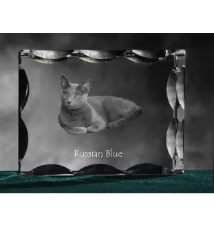Russisch Blau - Kristall mit Katzenbild, Glasstatuette mit Bild, einzigartiger Bilderrahmen der Marke Art-Dog