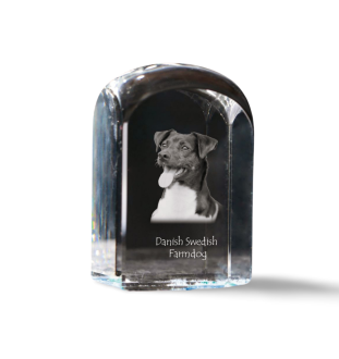 Chien de ferme dano-suédois, Dansk-svensk gårdshund - un cube de cristal avec une photo, une photo de chien dans le cristal, un presse-papiers cubique de la marque Art-Dog