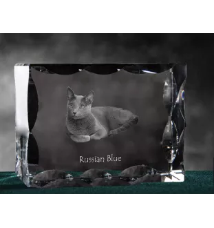 Russisch Blau - Kristall mit Katzenbild, Glasstatuette mit Bild, einzigartiger Bilderrahmen der Marke Art-Dog