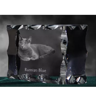 Russisch Blau - Kristall mit Katzenbild, Glasstatuette mit Bild, einzigartiger Bilderrahmen der Marke Art-Dog