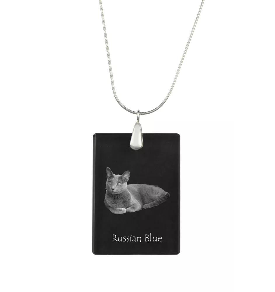 Russisch Blau - Crystal pendant with cat, silver necklace with photo, personalised pendant by Art-Dog brand
