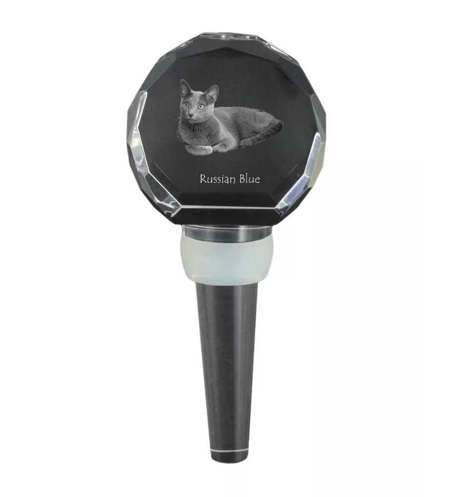 Russian Blue - Crystal bottle stopper with cat, unique wine stopper with photo, personalised gift for sommelier by Art-Dog brand
