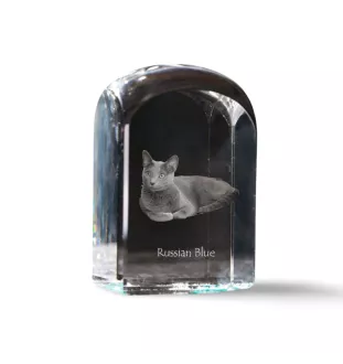 Russisch Blau - Kristallwürfel mit Bild, Katzenbild im Kristall, sechseckiger Papierclip von der Marke Art-Dog