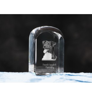Danish-Swedish Farmdog - crystal cube with a photo, photo of a dog in crystal, cubic paperweight from Art-Dog brand