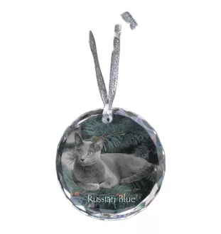 Russian Blue - crystal bauble with a photo, photo of a cat in crystal, personalized Christmas tree ornament by Art-Dog brand