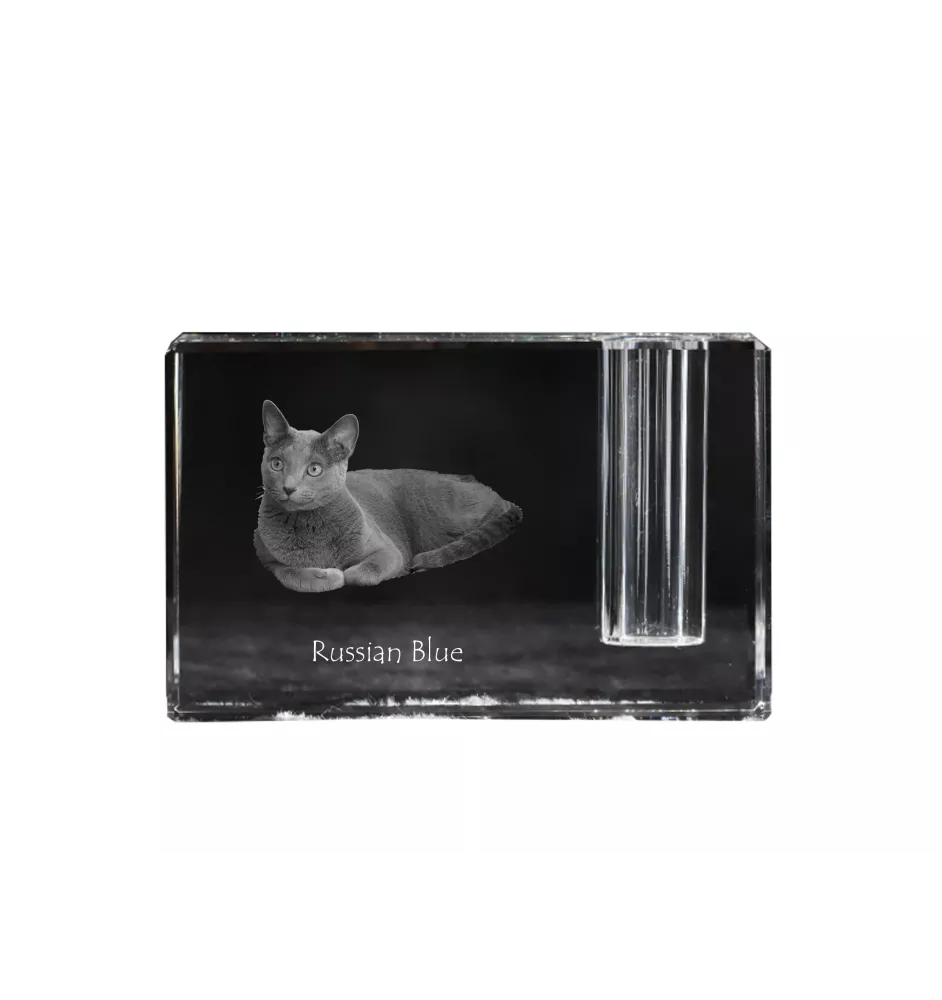 Bleu russe - Porte-stylos, organiseur en cristal avec photo de chat, décoration de bureau unique par la marque Art-Dog