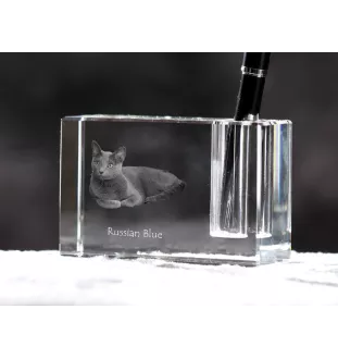 Kot rosyjski niebieski penholder kryształowy z kotem Art-Dog