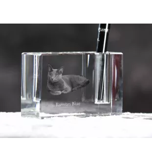 Bleu russe - Porte-stylos, organiseur en cristal avec photo de chat, décoration de bureau unique par la marque Art-Dog